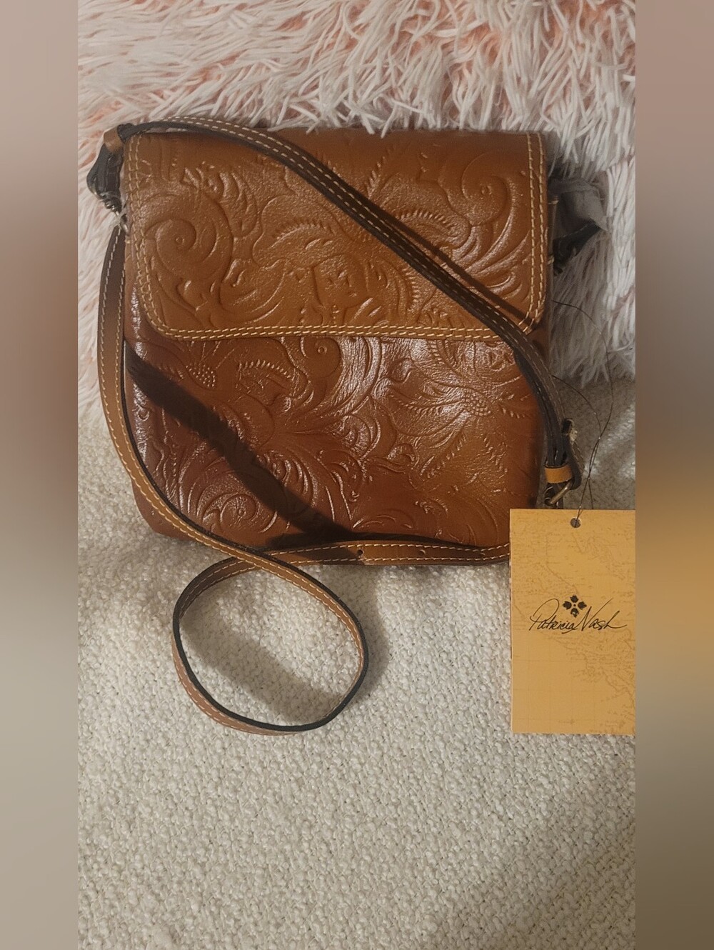 Patricia Nash Brown Embossed Leather Balluri Floence Crossbody NWT